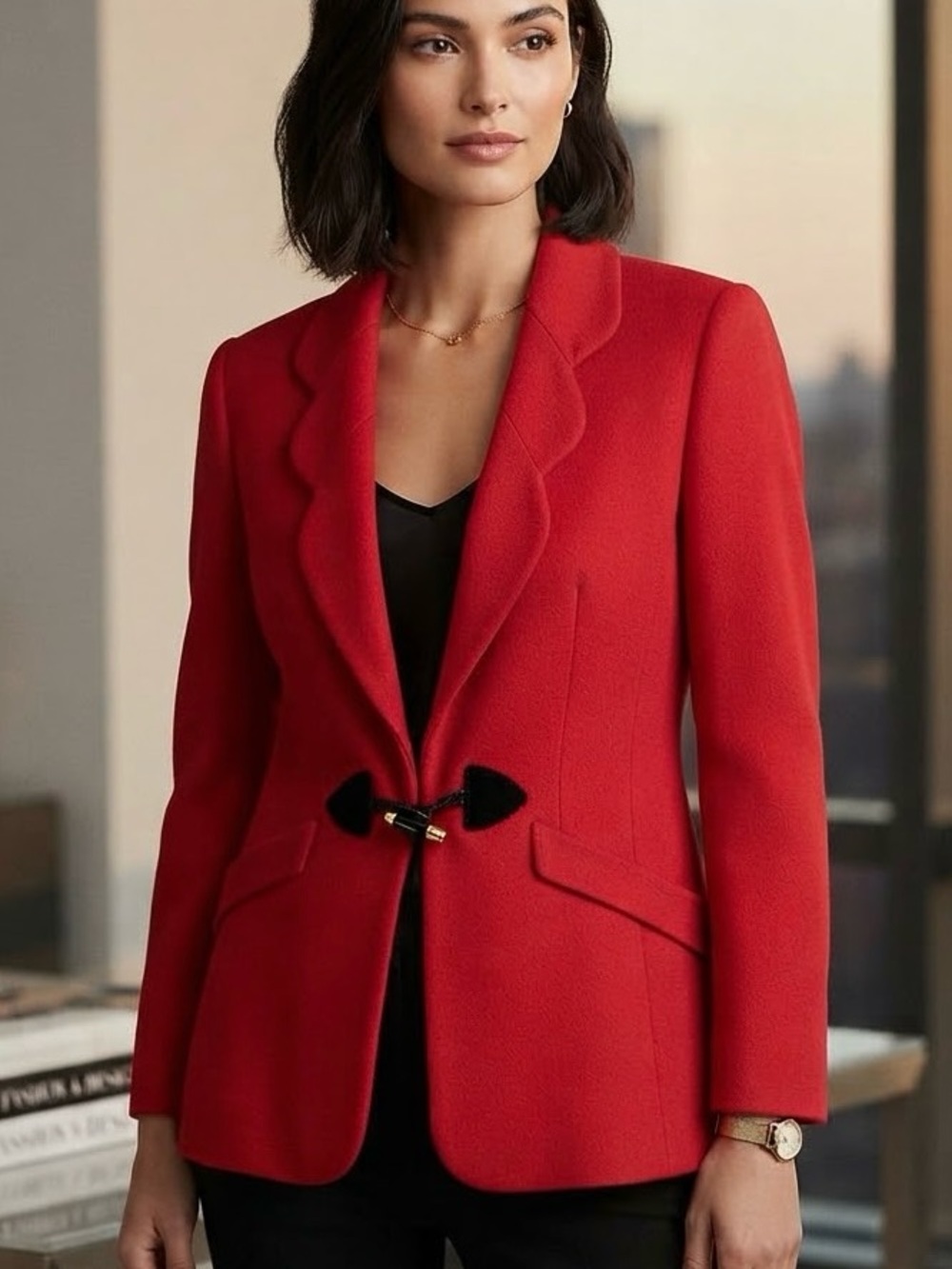 Vintage KL by Karl Lagerfeld Red Wool & Cashmere Blend Scalloped Blazer Italy